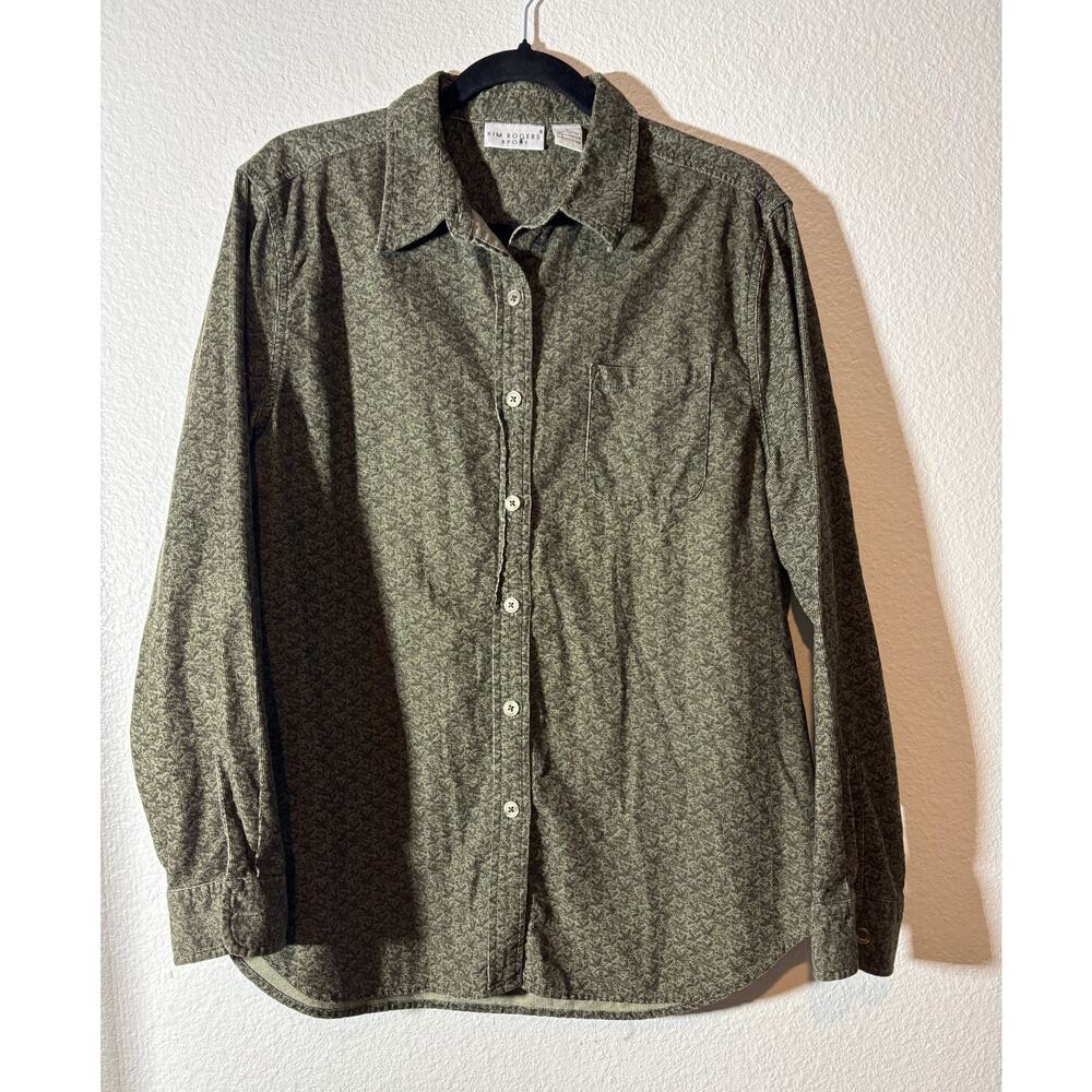 Vintage Kim Rogers Sport Women's Size L Green Leaf Long Sleeve Button-Up Shirt